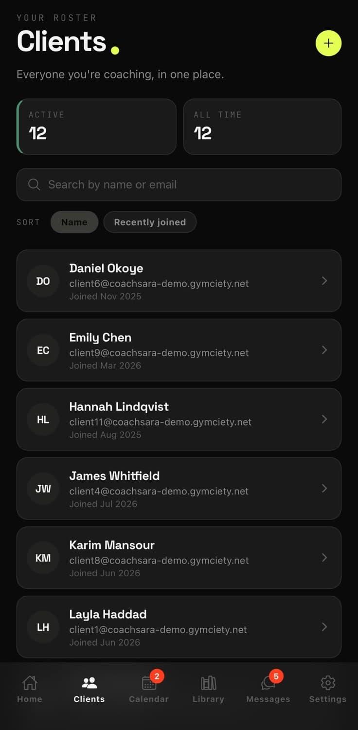 Coach client roster on iPhone
